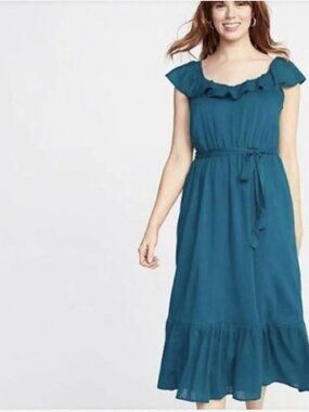 Old Navy Teal Green Cami Ruffled Tie Waist Casual Midi/Maxi Dress